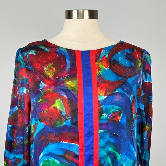 by Smith Womens Silk Watercolor Shift Dress Blue Red Artistic size Medium - Picture 2 of 12